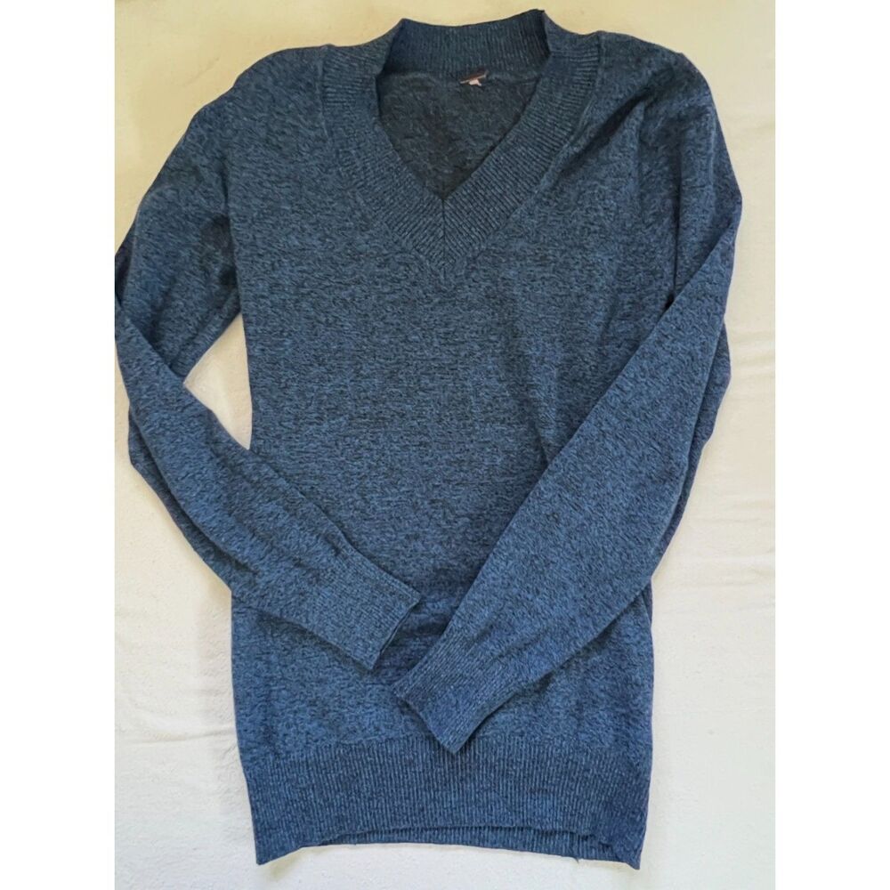 Poof! Blue Soft Stretchy Cotton V-Neck Boho Sweater Women's Large